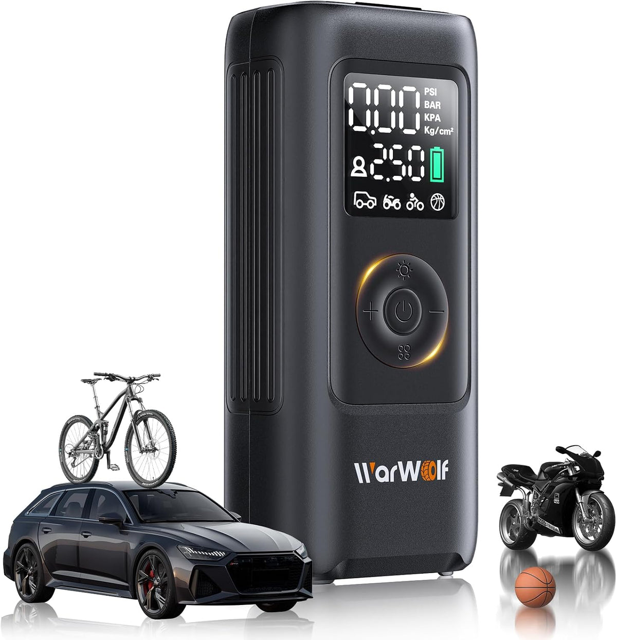 WARWOLF 160PSI Tire Inflator Portable Air Compressor, Air Pump for Car Tires with Pressure Gauge, Dual Power 12V DC, Auto Shut-Off, Rechargeable Tire Pump for SUV Truck Motorcycle Bicycle Balls