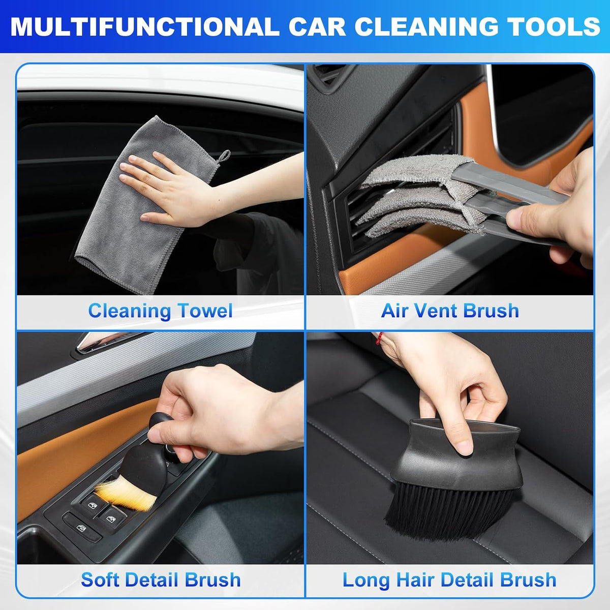 THINKWORK Windshield Cleaner Tool, Detailing Kit Interior with Brush Set