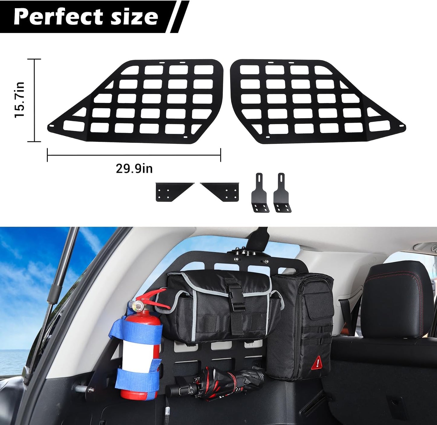 RT-TCZ for 4Runner Rear Window Molle Panel Kit, Trunk Modular Storage Panel System for Toyota 4Runner 2010-2023 Black Storage Accessories 2pcs