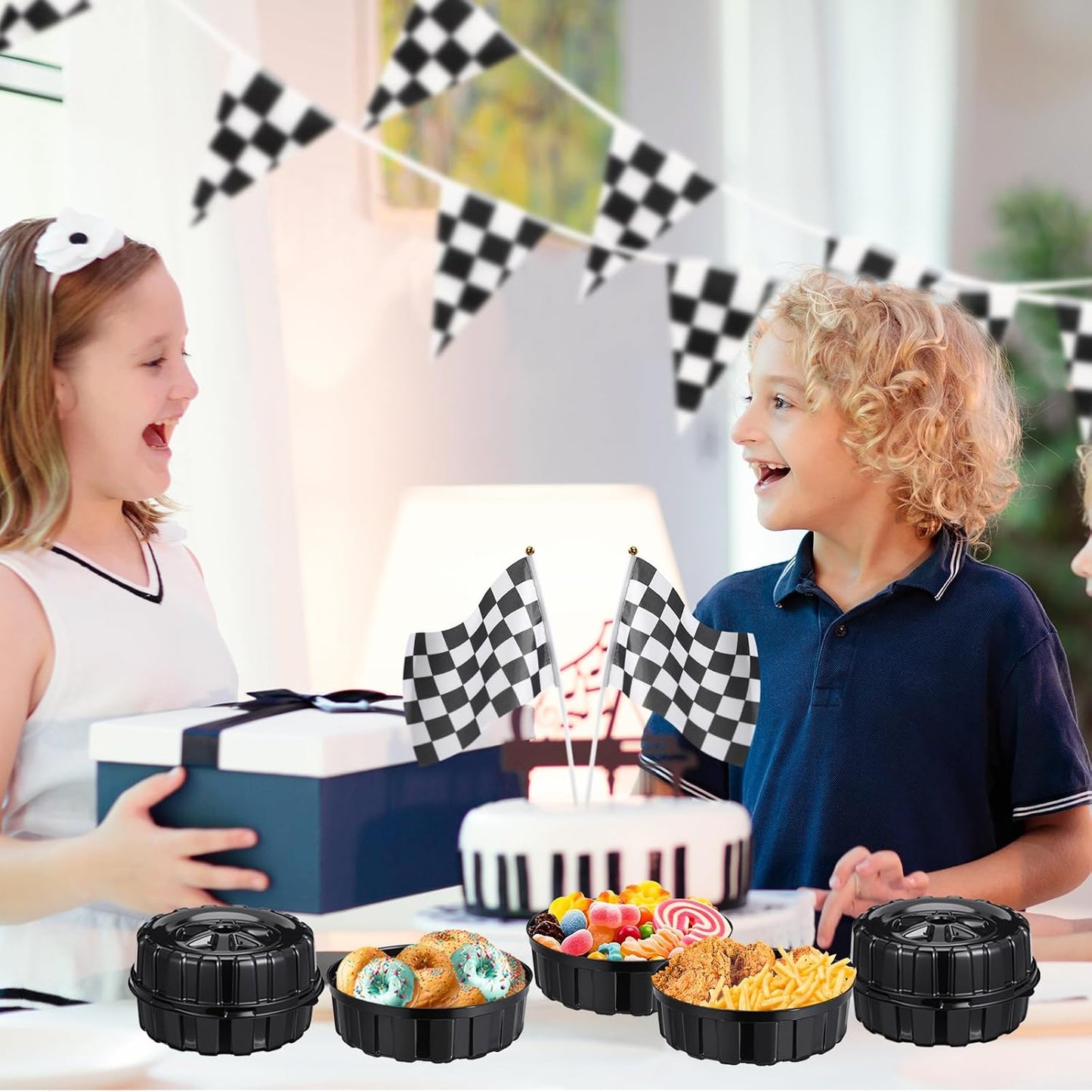 Uiifan 24 Pcs Truck Wheels Plastic Food Containers with Lids Race Car Wheels Disposable Candy Boxes for Truck Themed Birthday Party Supplies Baby Shower Race Car Party Decorations