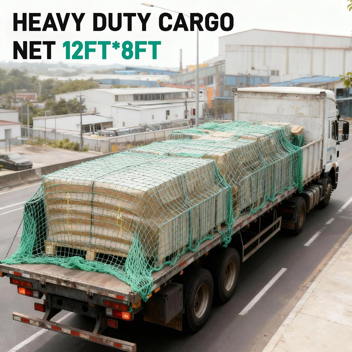 JERBOR Heavy Duty 12ft x 8ft Large PE Cargo Net for Trailer Truck UTV ATV