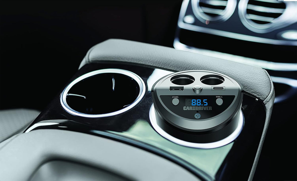 Bluetooth Car Adapter, FM Transmitter, USB-C Port, Cigarette Lighter Socket