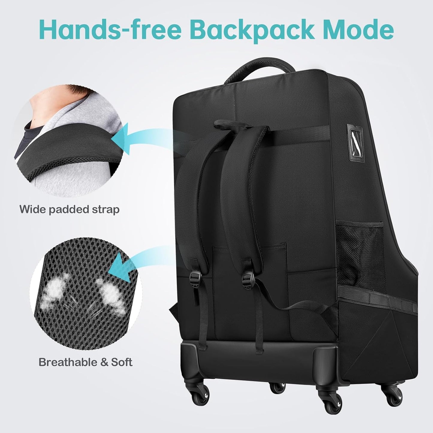 YOREPEK Padded Car Seat Travel Bag for Airplane with Wheels | 4 Spinner Wheels & Stable Base, Shoulder Straps, Extra Pocket for Baby Travel Essentials, Car Seat Carrier for Airport