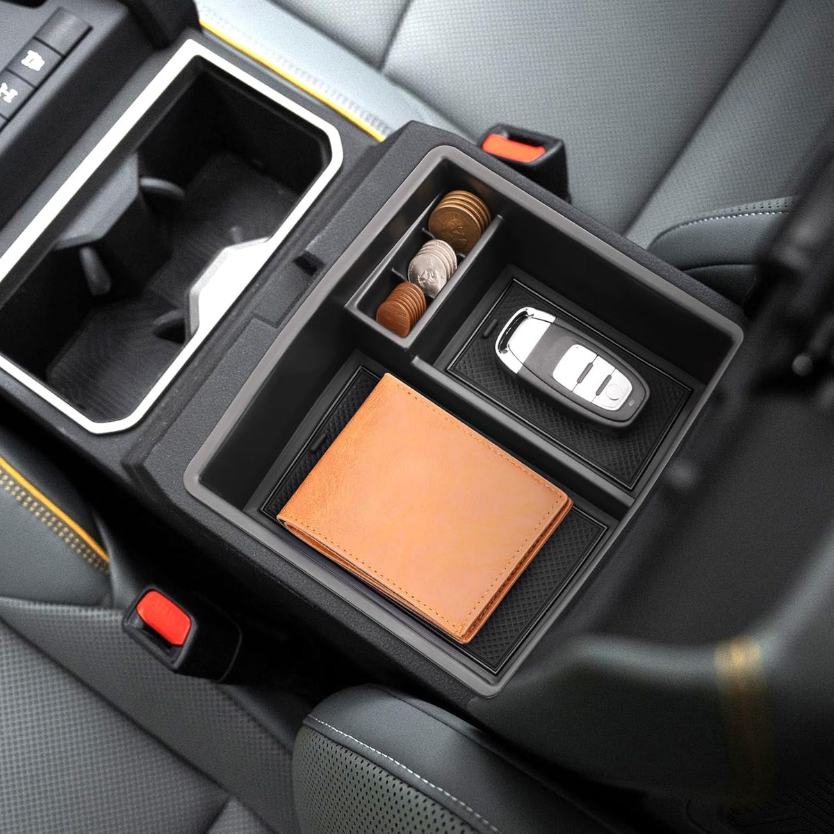 2024 2025 2026 Tacoma Accessories Center Console Organizer for Toyota Tacoma (SR5/TRD Off-Road/TRD Sport/TRD Pro/Limited/Trailhunter) Durable ABS Plastic 2025 Tacoma Console Tray Insert (Black)