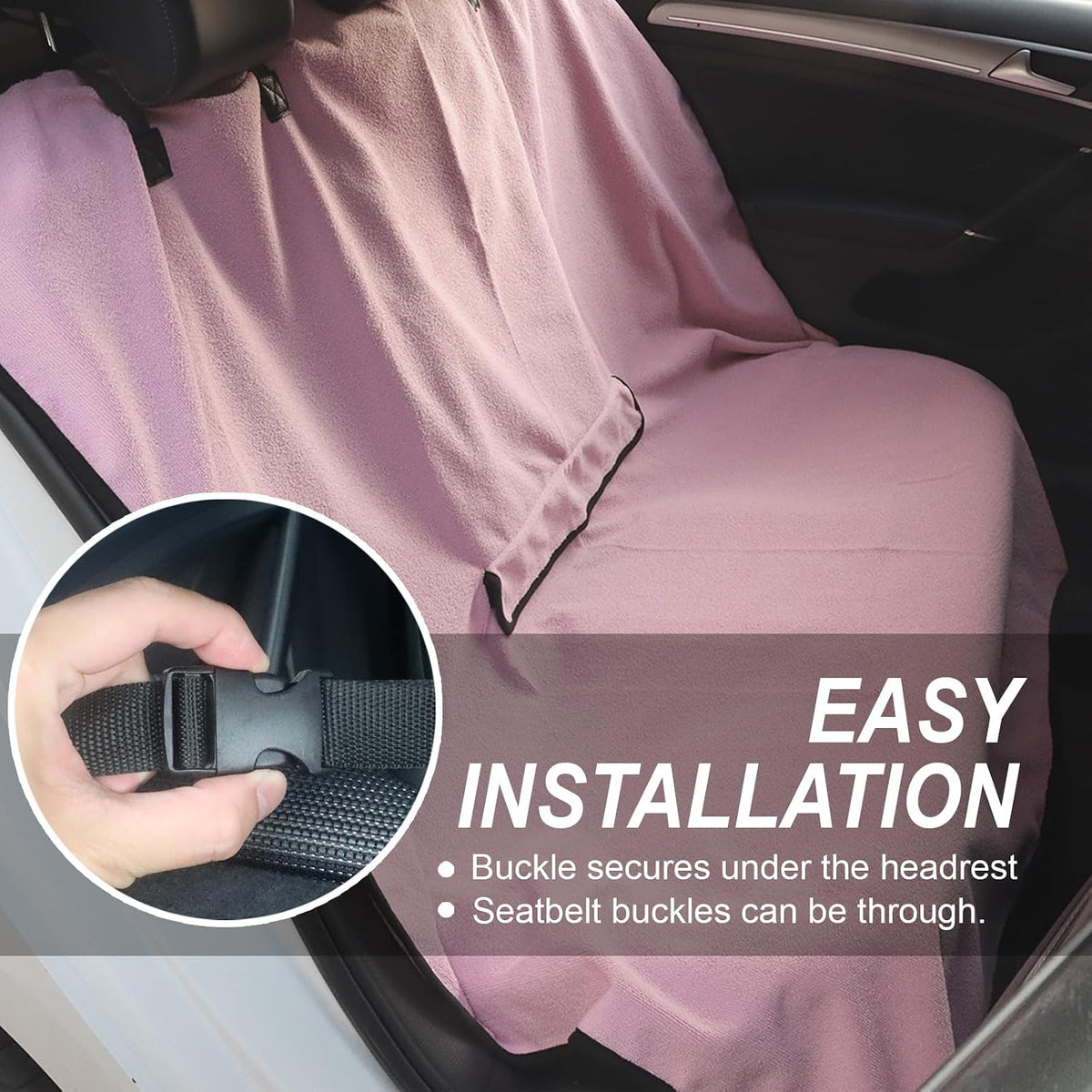 Sweat Towel Car Seat Cover Protector Front Seats for Gym Workout, Running, Swimming, Beach and Hiking, Waterproof Universal Seat Cover for Car, Trucks, Van & SUV (1, Pure Pink, Rear Seat)