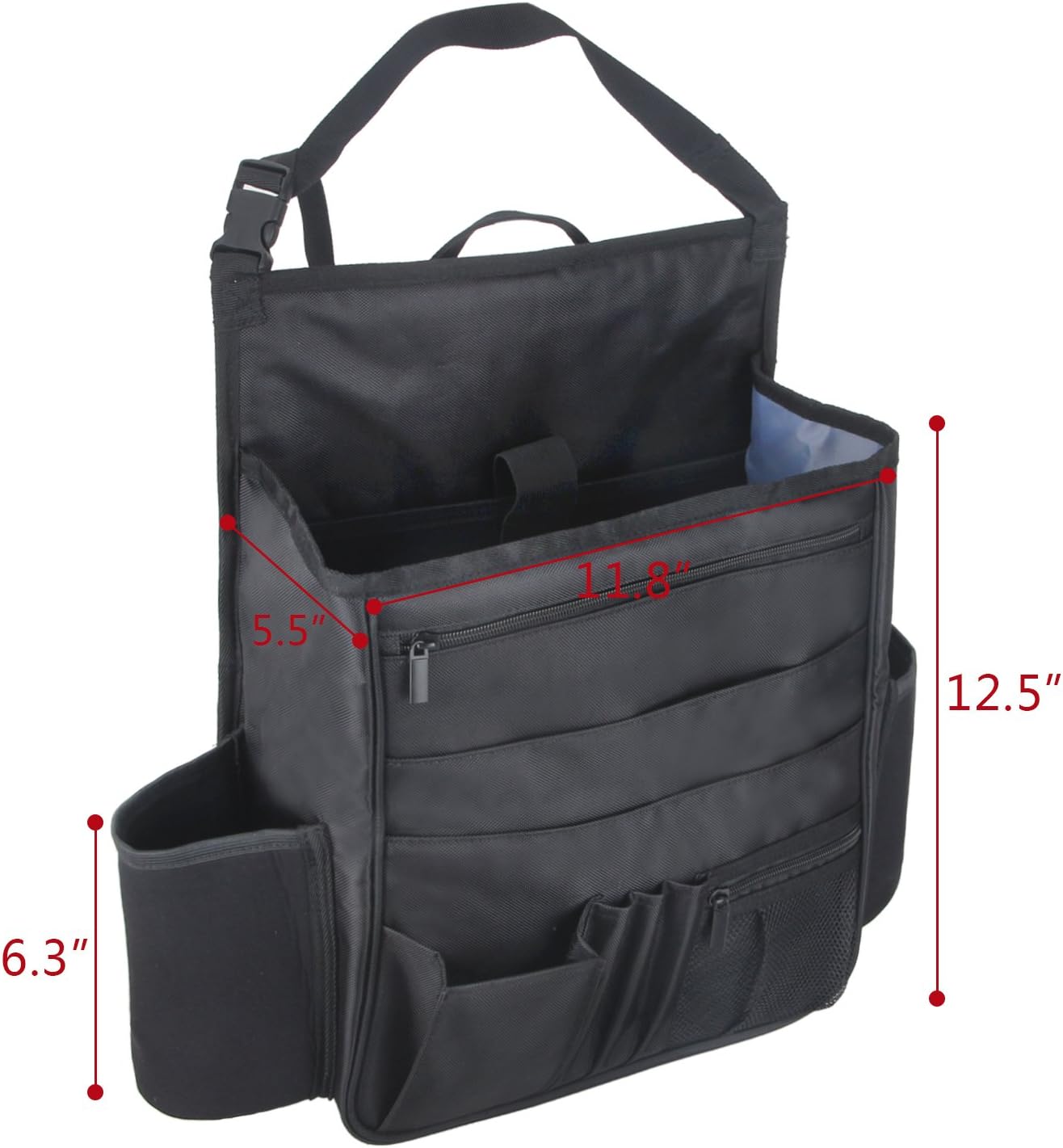 LUXJA Car Front Seat Organizer with Laptop and Tablet Storage Pockets, Car Seat Organizer with Back Adjustable Straps, Black