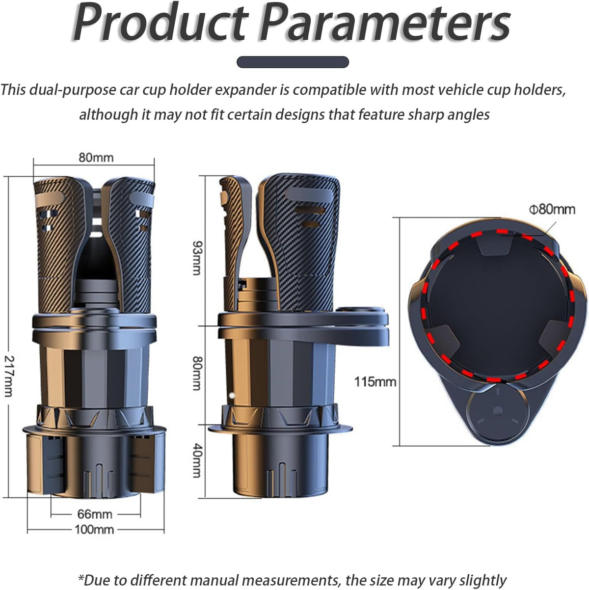 Car Cup Holder Expander for Audi Q5 2008-2020 2021 2022 2023 2024 2025 2026, Multifunctional 2 in 1 Cup Holder Extender, 360° Rotating Car Drink Holder Adjustable Large Cup Holder