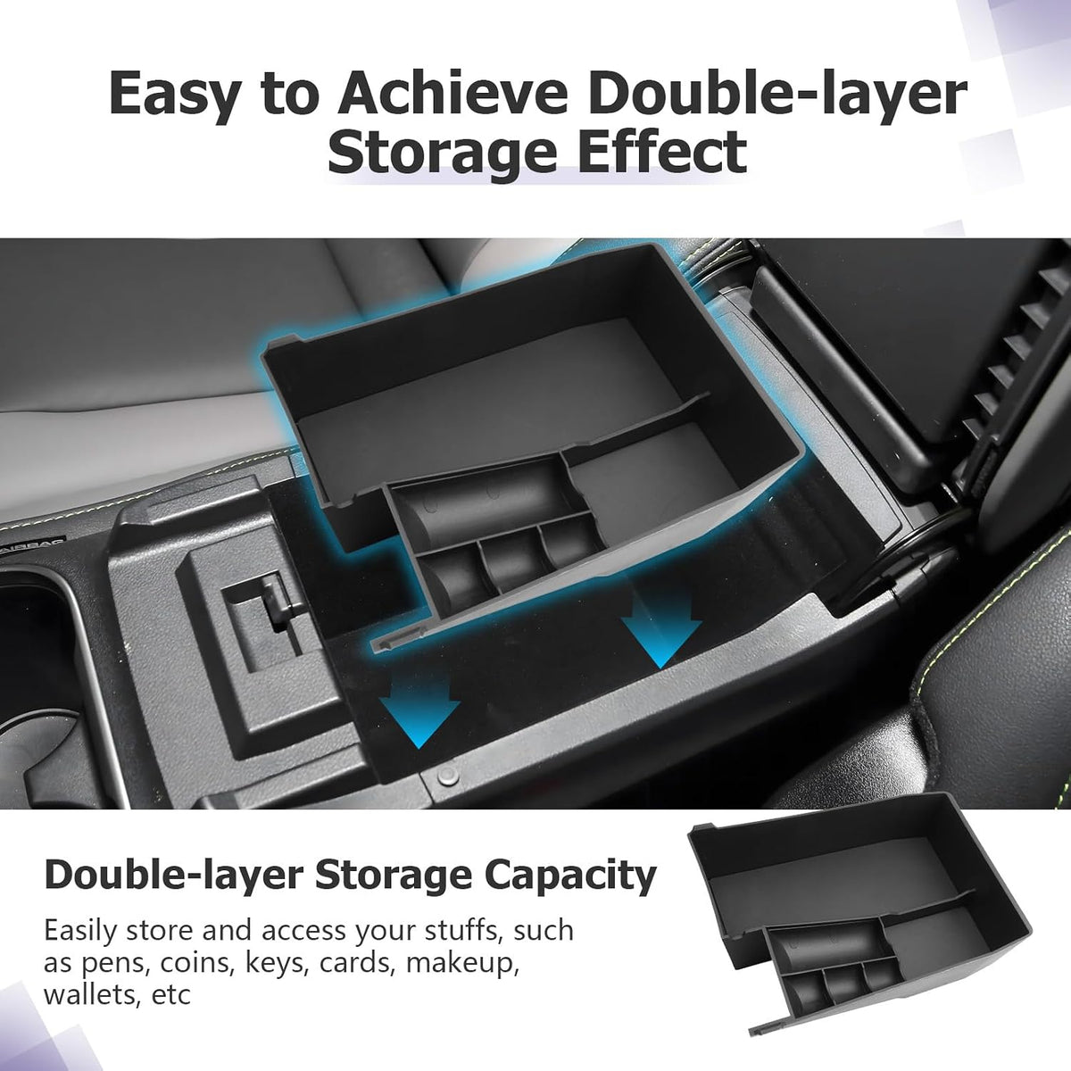 LUWU Outback 2020-2025/Legacy 2020-2025 Accessories Compatible with Subaru Outback/Legacy Center Console Organizer Armrest Console Storage Box Insert Tray ABS Material Black Coin Container 2-Pack