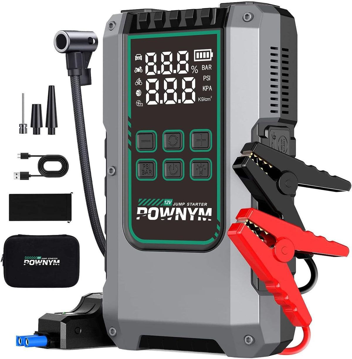 Portable Car Jump Starter with Air Compressor All Gas/12.0L Diesel