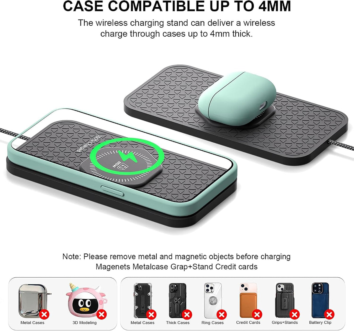 Wireless Car Charger Silicone Pad, for iPhone17/16/15/14/13/12/11 Pro Max,25W Fast Car Wireless Charging Non-Slip Mat, for Samsung S21/S22/S23/S24/S25/Androids,80cm Cable, Black