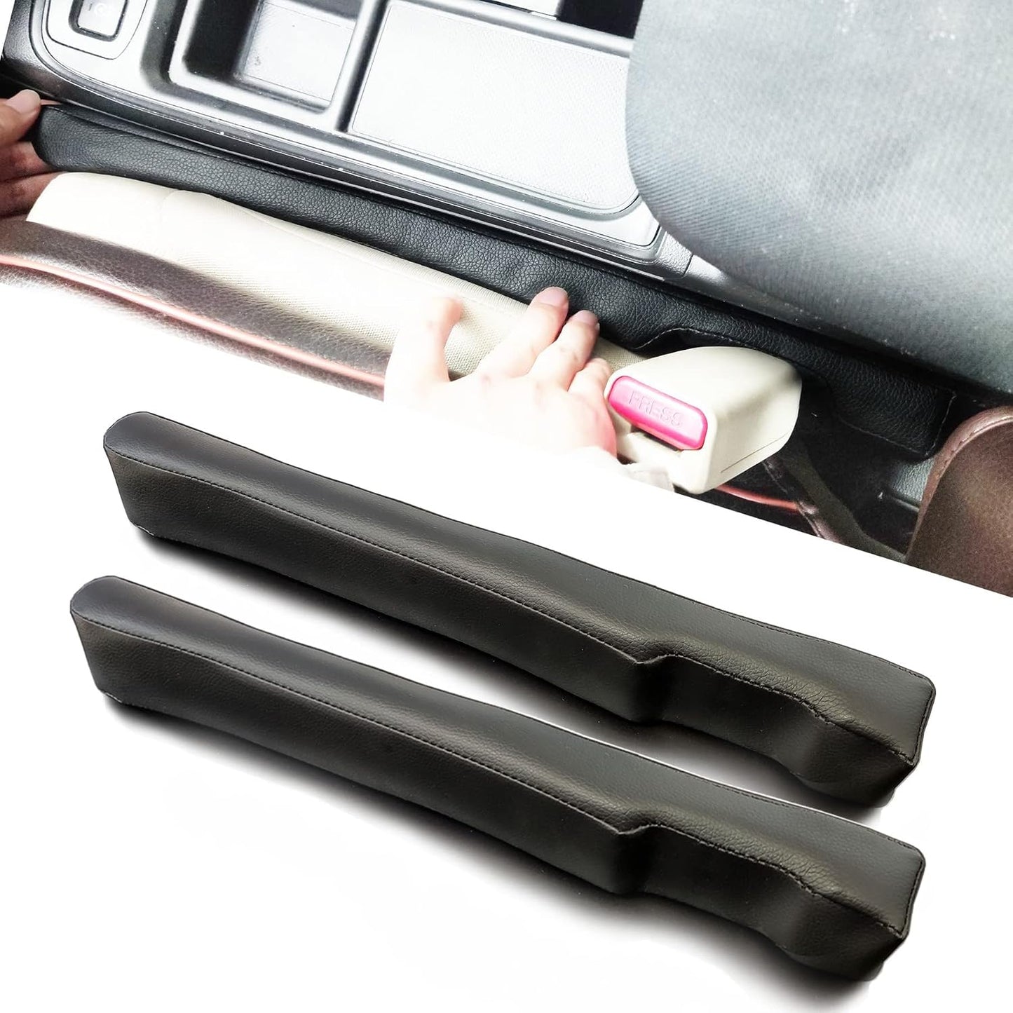 Leather Seat Gap Filler, No Drop Seat Guard Universal for Car SUV, Truck to Fill the Gap Between Seat and Console Black Crevice Plug Blocker Stopper Spacer Catcher 2 Pack LB