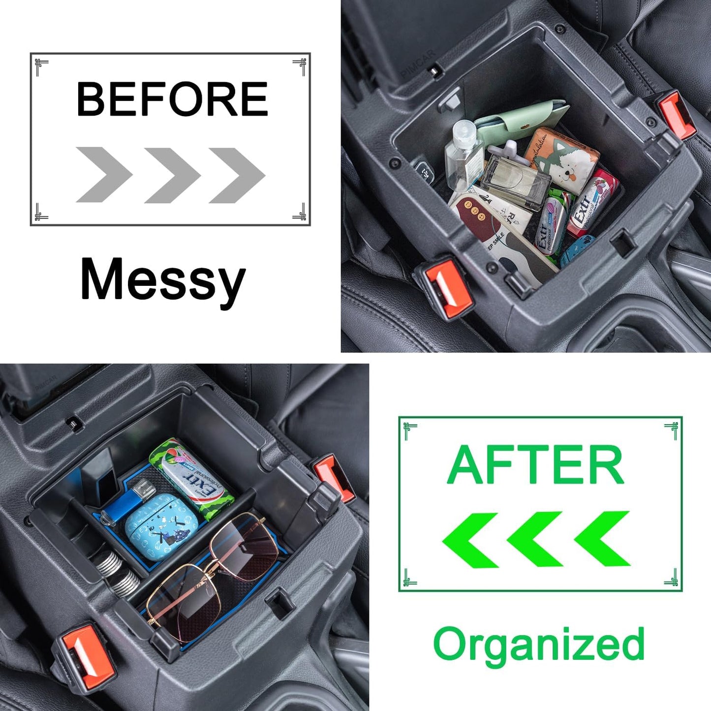 PIMCAR Center Console Organizer for Jeep Wrangler JL/JLU (2018-2026) & Gladiator JT (2020-2026) | Armrest Storage Tray | Interior Accessories (Not for JK/JKU) | Blue Liner Trim