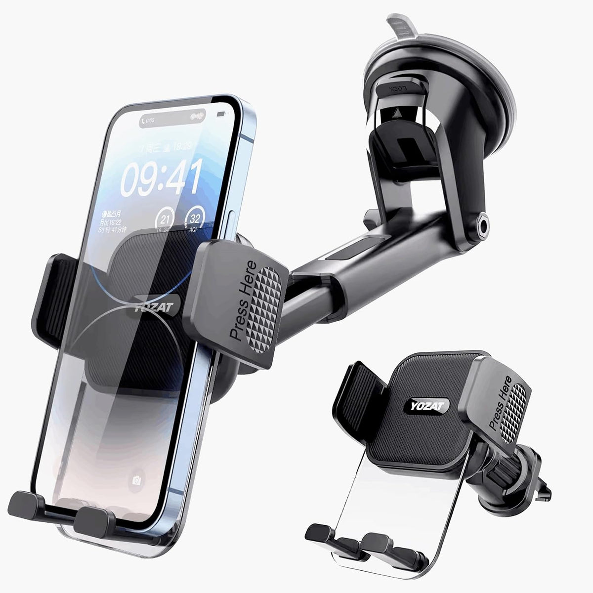 [2026 Upgraded Military-Grade Car Phone Holder Mount — Ultra-Stable Clamp Grip, 3-in-1 Dashboard/Windshield/Air Vent, One-Button Release — Heavy Duty Universal for iPhone & All Smartphones