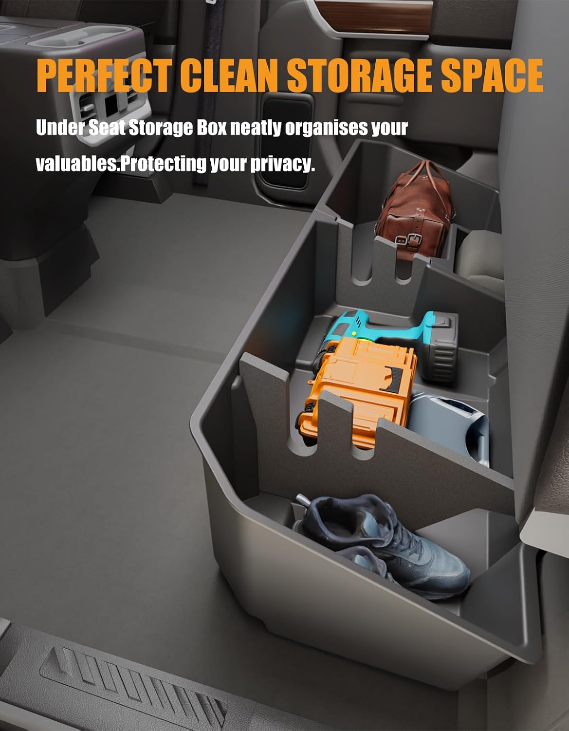 KINGGERI Under Seat Storage Boxes Compatible with 2019-2026 Chevy Chevrolet Silverado 1500/GMC Sierra 1500, 2020-2026 Silverado/Sierra 2500HD/3500HD | Double &amp; Crew Cab Rear Underseat Organizer Box