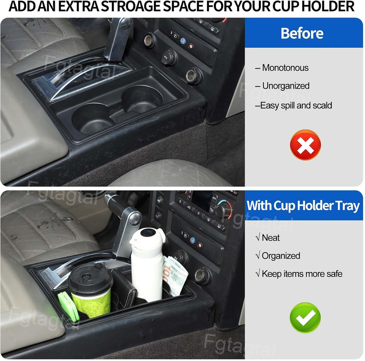 Center Console Cup Holder Compatible with Hummer H2 2003-2009 TPE Cup Holder Expander Pad Console Tray Box Interior Insert Storage Container Accessories