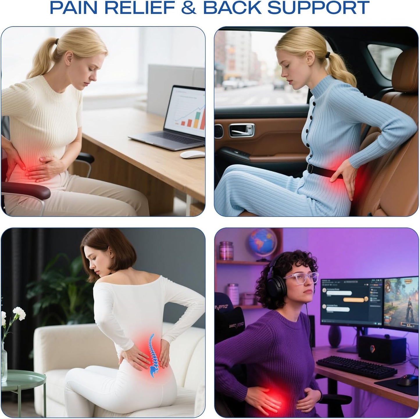 Skechers Women’s Lumbar Pillow, Memory Foam Lumbar Support Pillow for Office,Chair Lower Back Pain Relief Lumbar Pillow,Ergonomic Design Back Support Pillow for Office Chair,Car,Home,Travel,Blue