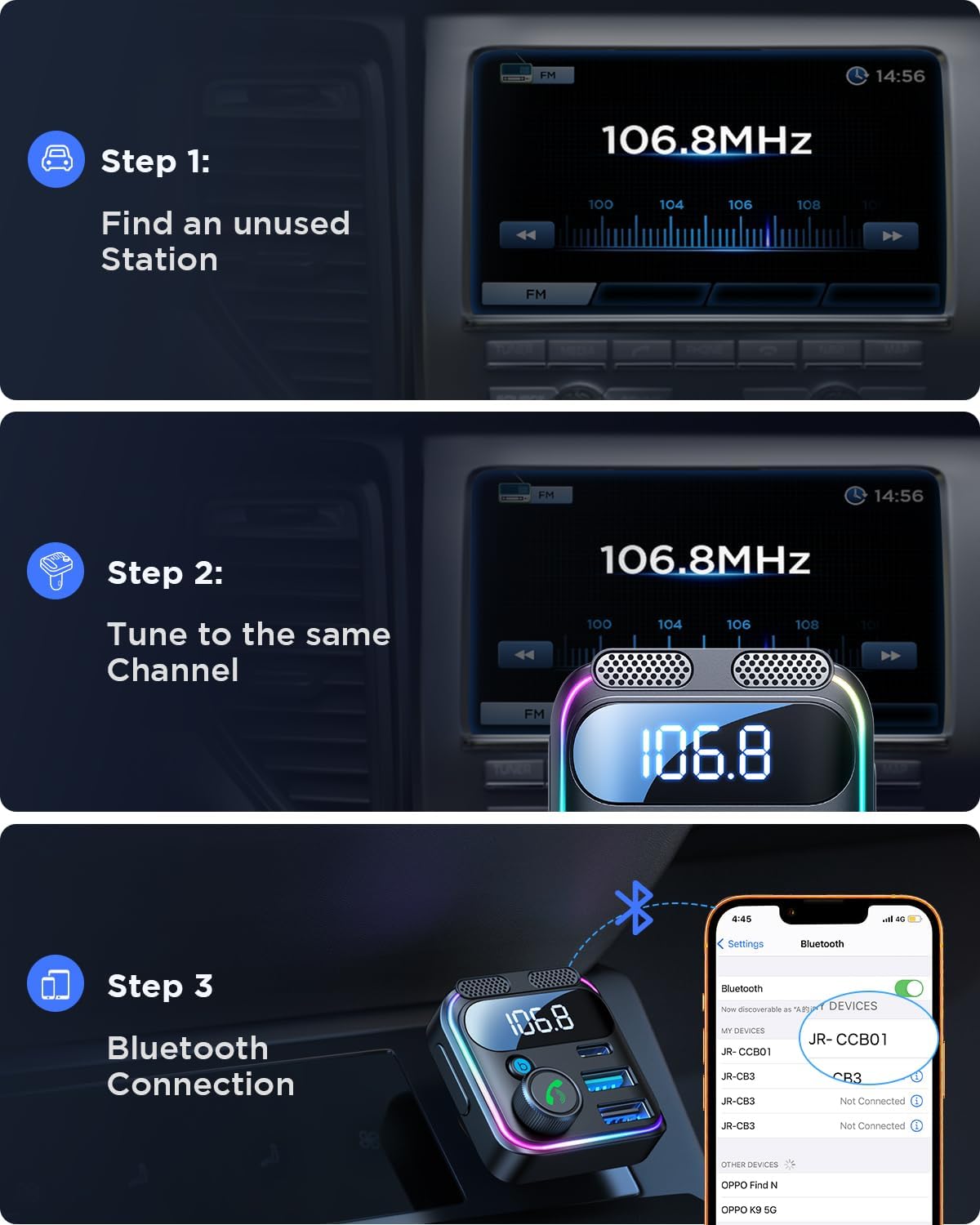 JOYROOM 81W Bluetooth 6.0 Car Adapter Wireless FM Radio Transmitter for car