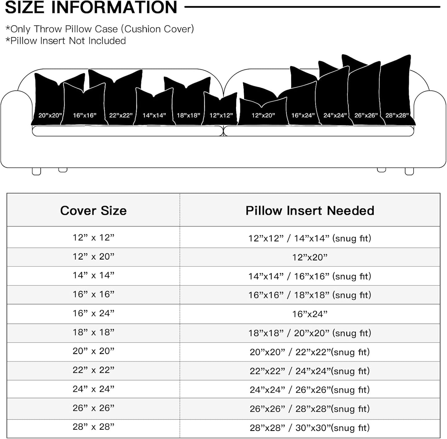 OTOSTAR Linen Throw Pillow Cover Set of 1 Decorative Square Pillowcases Cushion Covers 24x24 Inch for Home Decor Sofa Bedroom Car 60 x 60CM Black