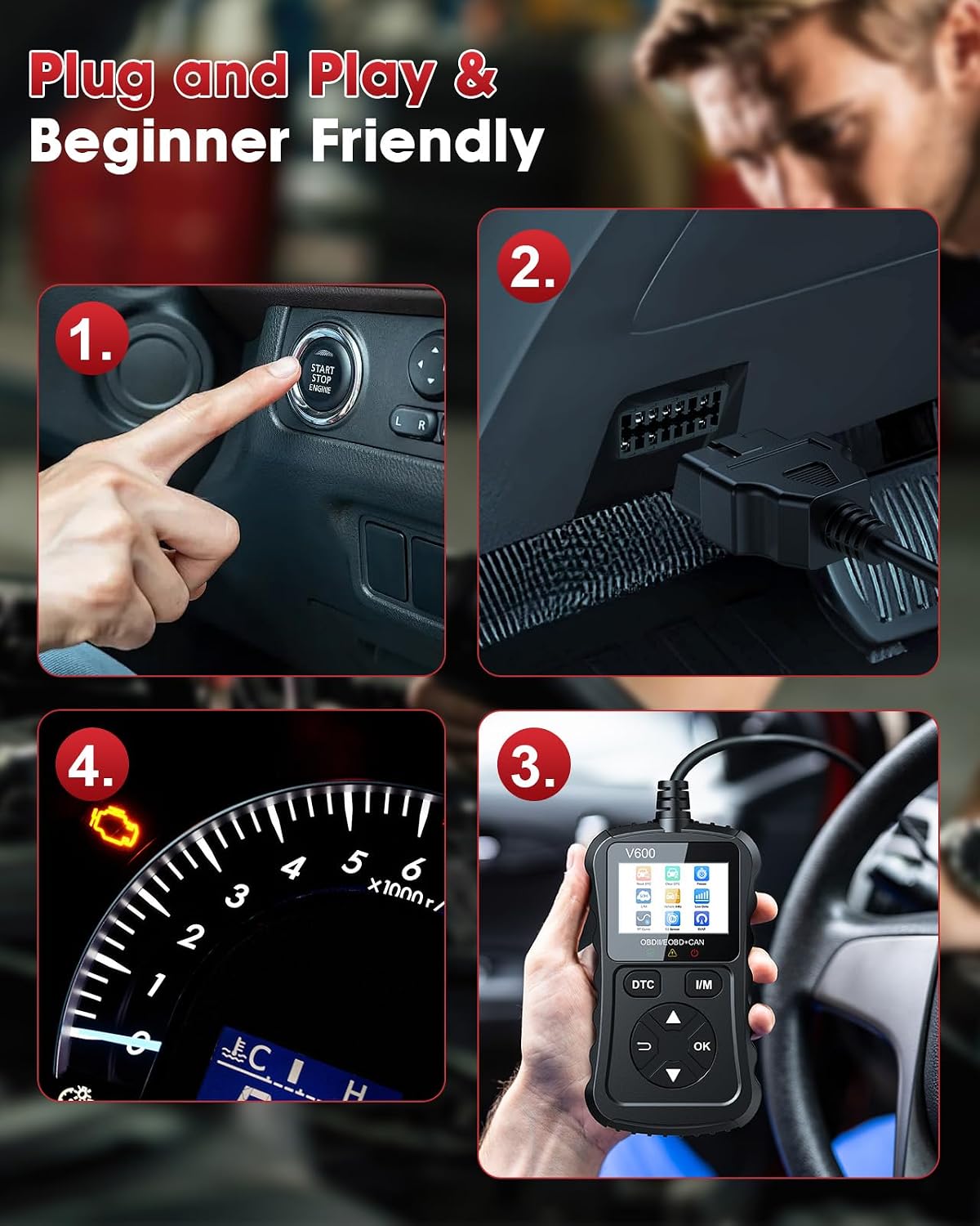 OBD2 Scanner Car Code Reader Support Voltage Test Plug and Play Fixd Car CAN Diagnostic Scan Tool Read and Clear Engine Error Codes for All OBDII Protocol Vehicles Since 1996（Black）