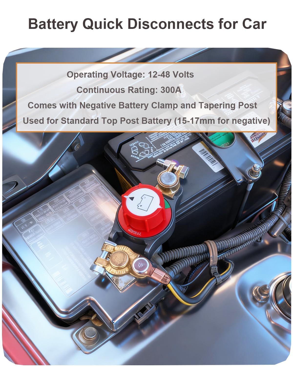 Negative Battery Quick Disconnect, 12V-48V Heavy Duty Top Post Terminal Switch 300A High Current On-Off Kill Switch Power Cut Master Isolator for Car Vehicle RV ATV Boat Marine Trailer
