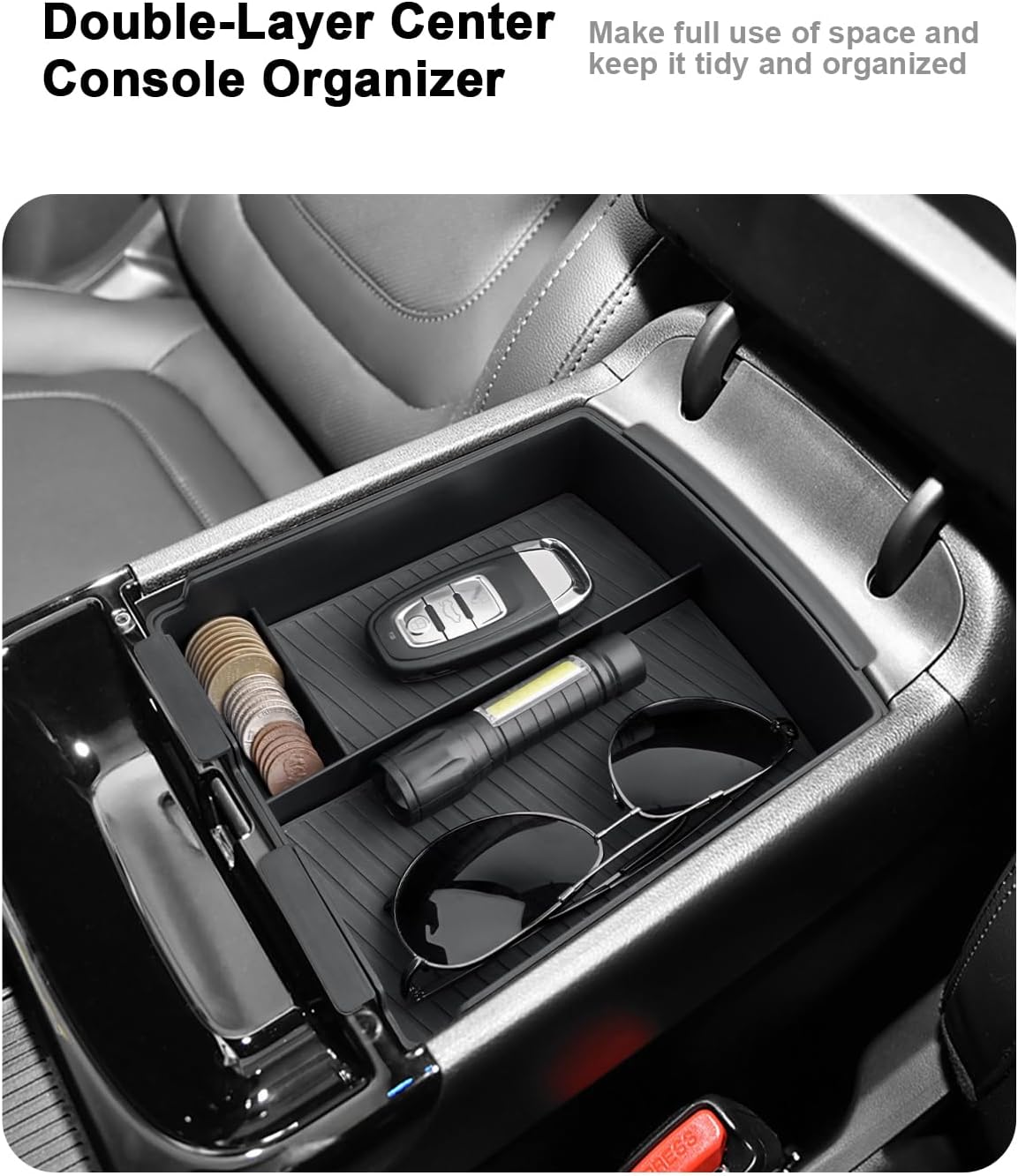 2026 Tucson Center Console Organizer - 2 Pcs Double-Layer Armrest Box Organizer+Lower Center Console Tray For 2025-2026 Tucson(Limited)/Tucson Hybrid - ONLY Fit 2025-2026 Tucson With Electronic Shift