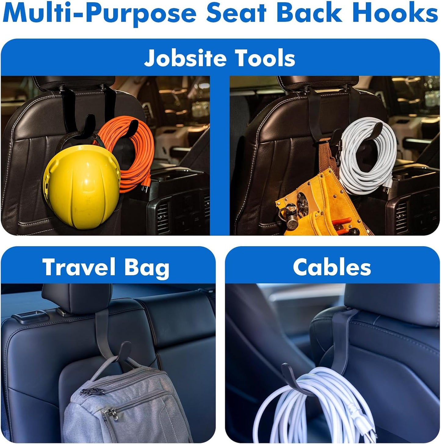 Travel Depot XL Hard Hat Holder for Truck, Heavy-Duty Headrest Hooks, Seat Back Organizer for Hard Hats, Bags & Gear, Universal Truck & Car Headrest Organizer, 2-Pack