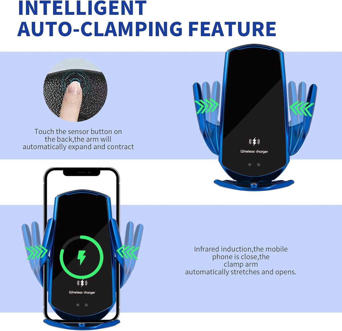 Wireless Car Charger Mount 15W Fast Charging Auto Clamping Car Phone Holder Mount Wireless Charging for Car Air Vent Compatible with All Android Smartphone(Red)