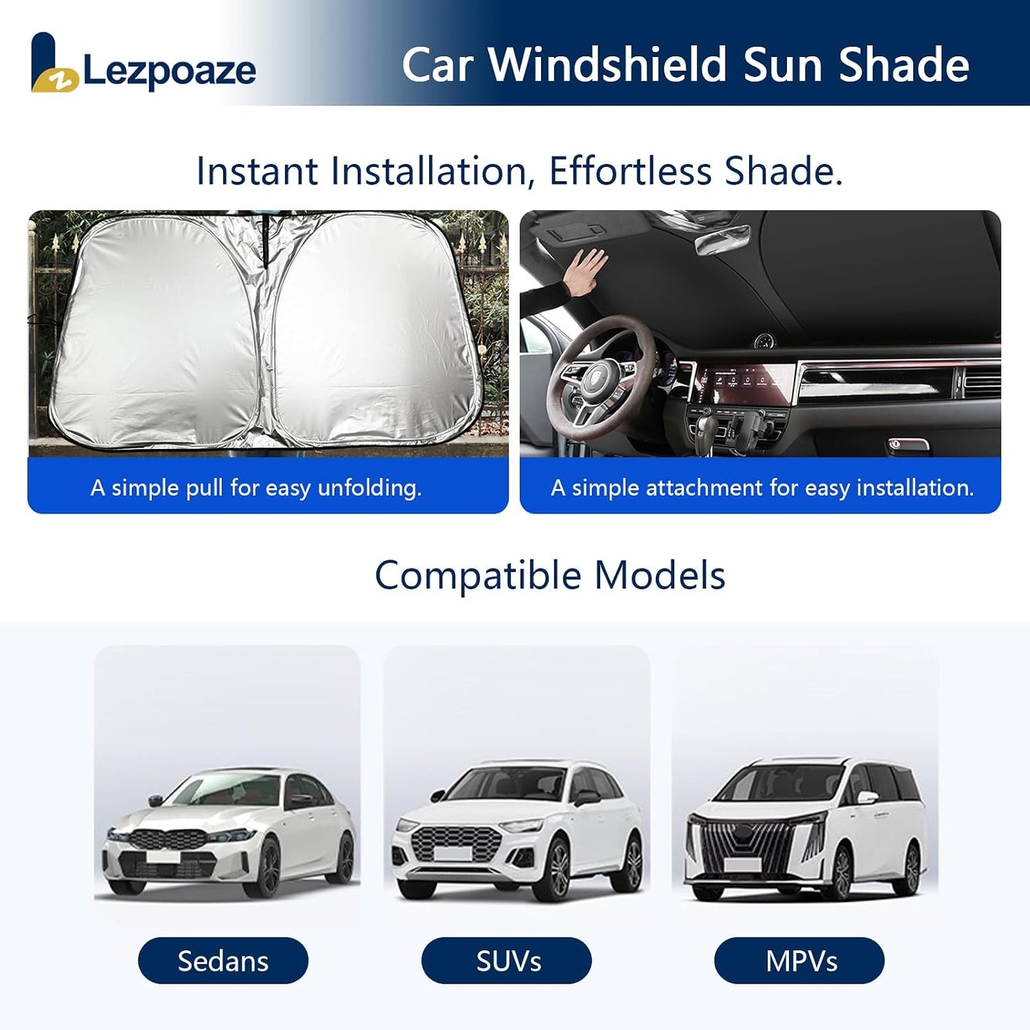 Universal Car Windshield Sun Shade, Blocks 99% Heat & Keeps Interior Cool | Fits Cars, SUVs, Trucks | Foldable with Storage Pocket (57.09x31.5 inches)