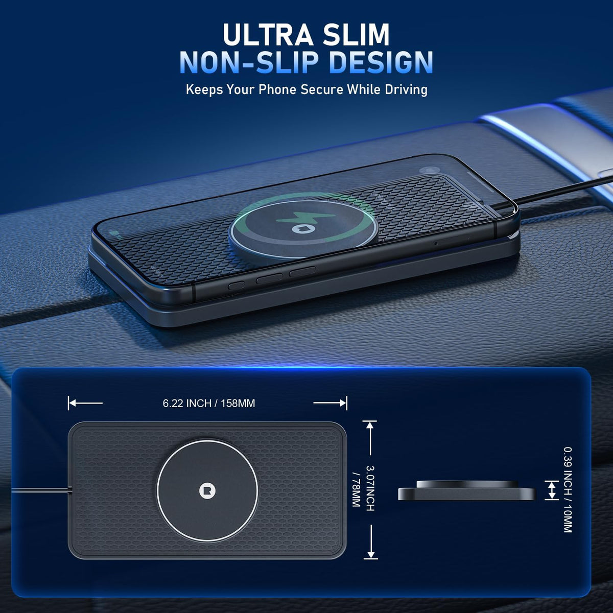 25W Magnetic Wireless Car Charger Pad, REESTECQI for MagSafe Car Charger with 45W USB-C Car Charger, Anti-Slip Wireless Charging Pad for Car Compatible with iPhone 18 17 16 15 14 13 12 (30CM Cable)