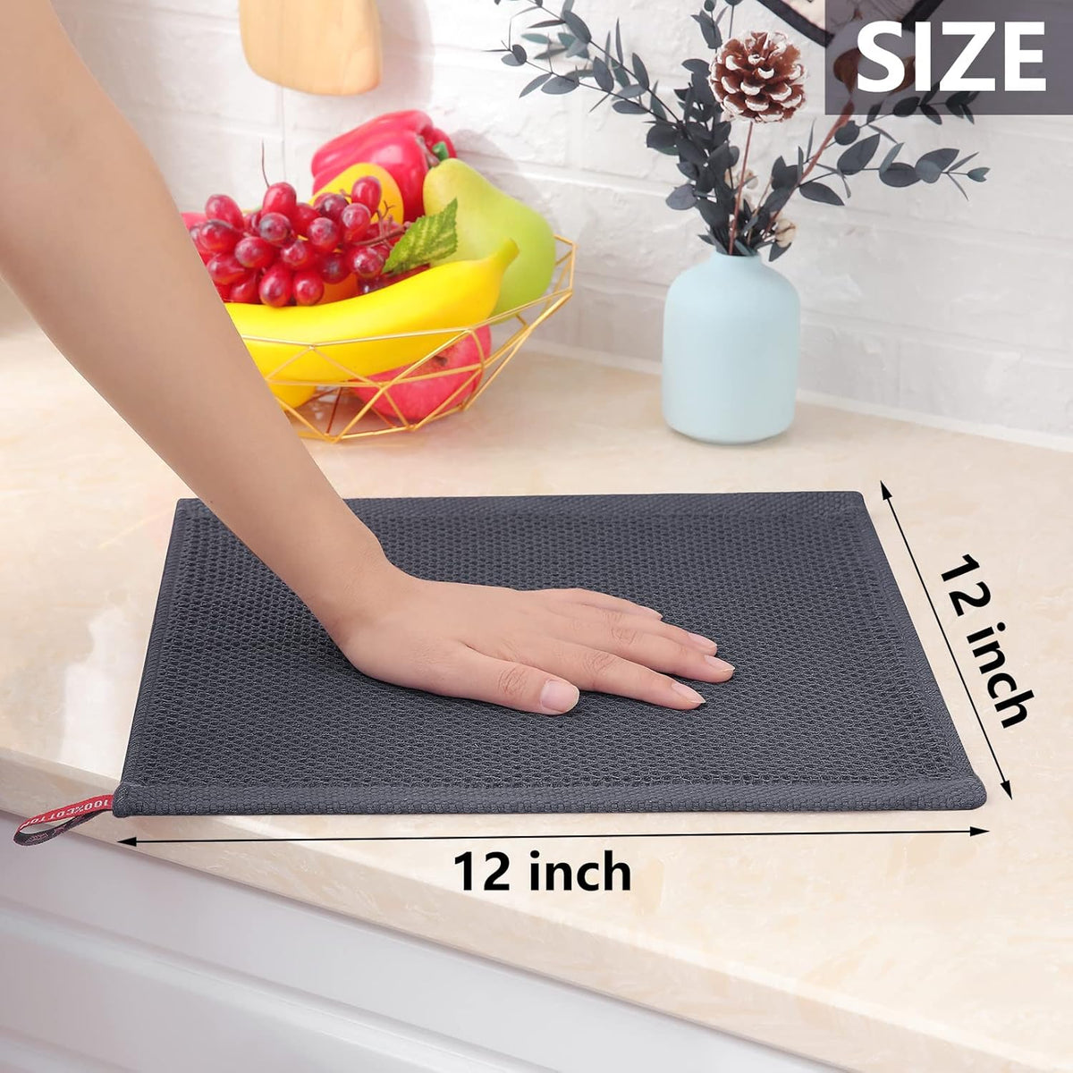 Homaxy 100% Cotton Waffle Weave Kitchen Dish Cloths 6-Pack, Dark Grey