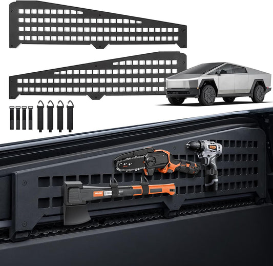 2 PCS 42 Inch Molle Side Panels Compatible with Tesla Cybertruck 2024 2025 2026 Aluminum Alloy Material Cybertruck Molle Panels with 8 Straps to Mount Things for Cybertruck accessories Easy to Install