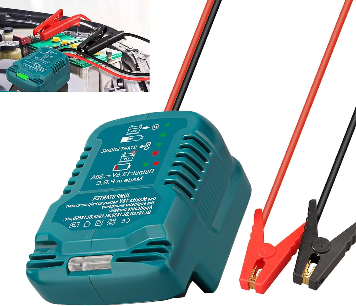 Jump Starter Adapter for Makita 18V Battery with Jumper Cable Clamps Portable Car Charger Jump Starter(Battery Not Included)