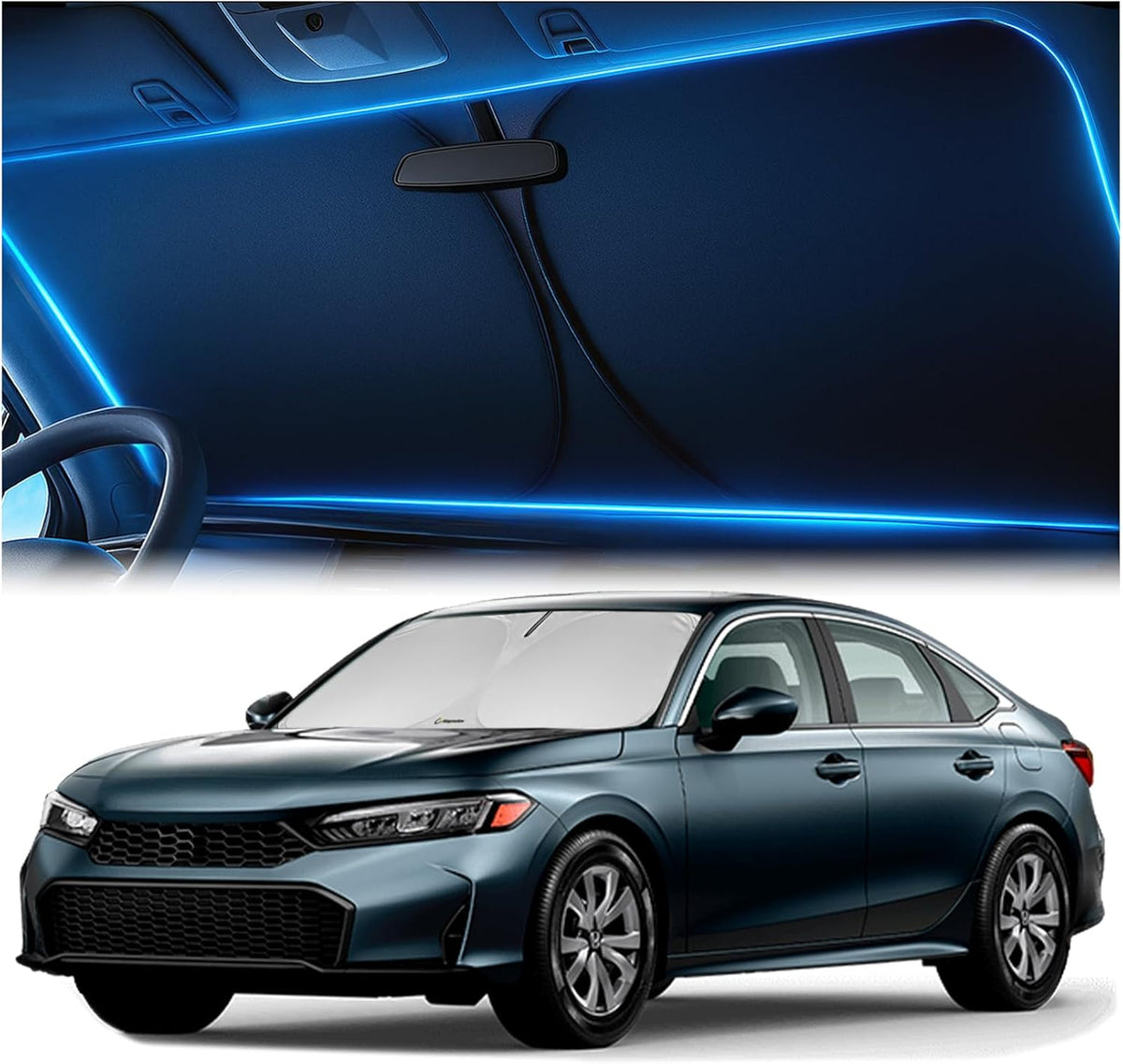 Magnelex Windshield Sun Shade for Honda Civic 2022 2023 2024 2025 2026, Foldable Car Window Sunshade, Heat & UV Visor Cover, Reflective Front Shades Accessories