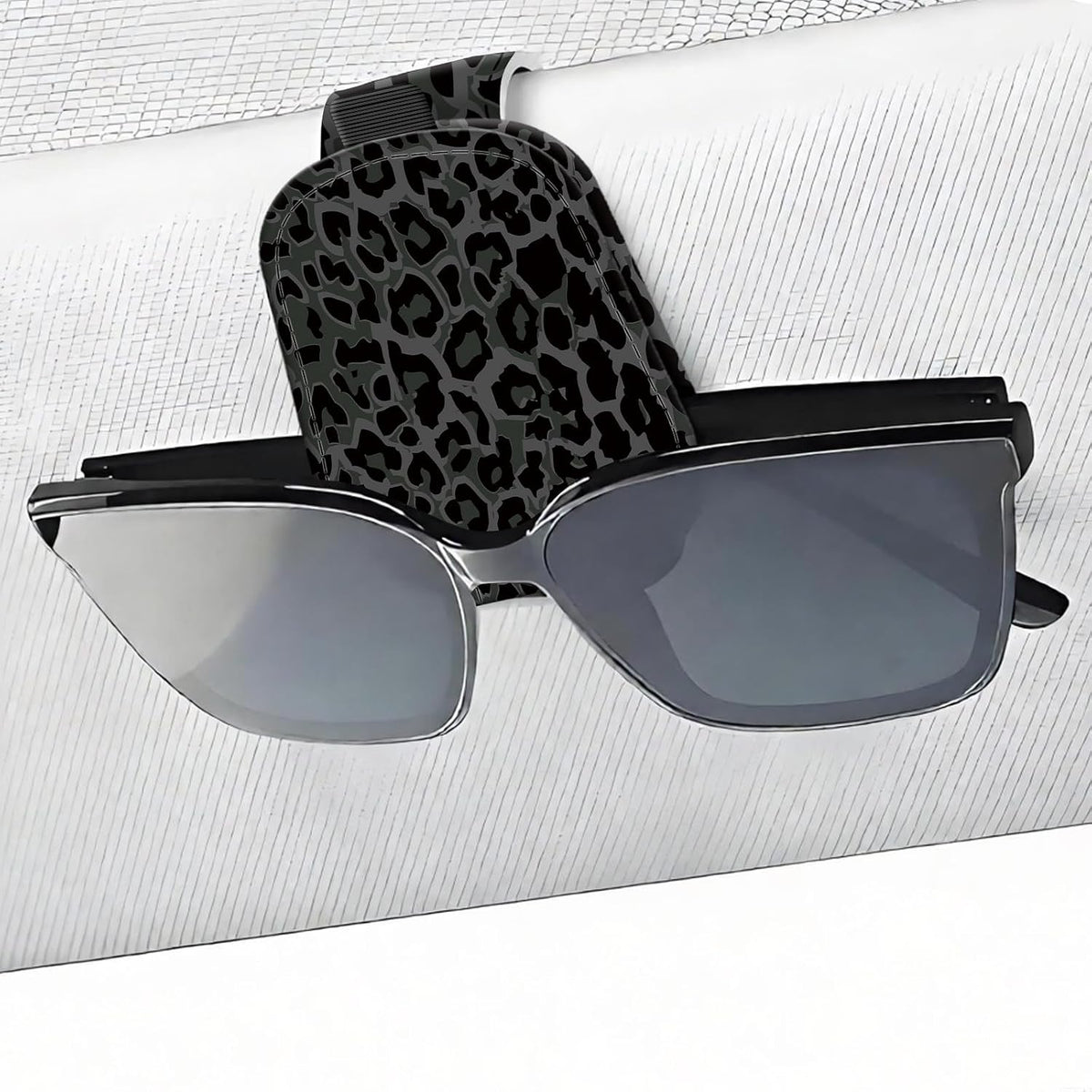 Leather Magnetic Sunglass Holder for Car Sun Visor, Cute Eyeglass Ticket Card Hanger Clip, Universal Auto Interior Accessories for SUV Pickup Truck, Purple Floral