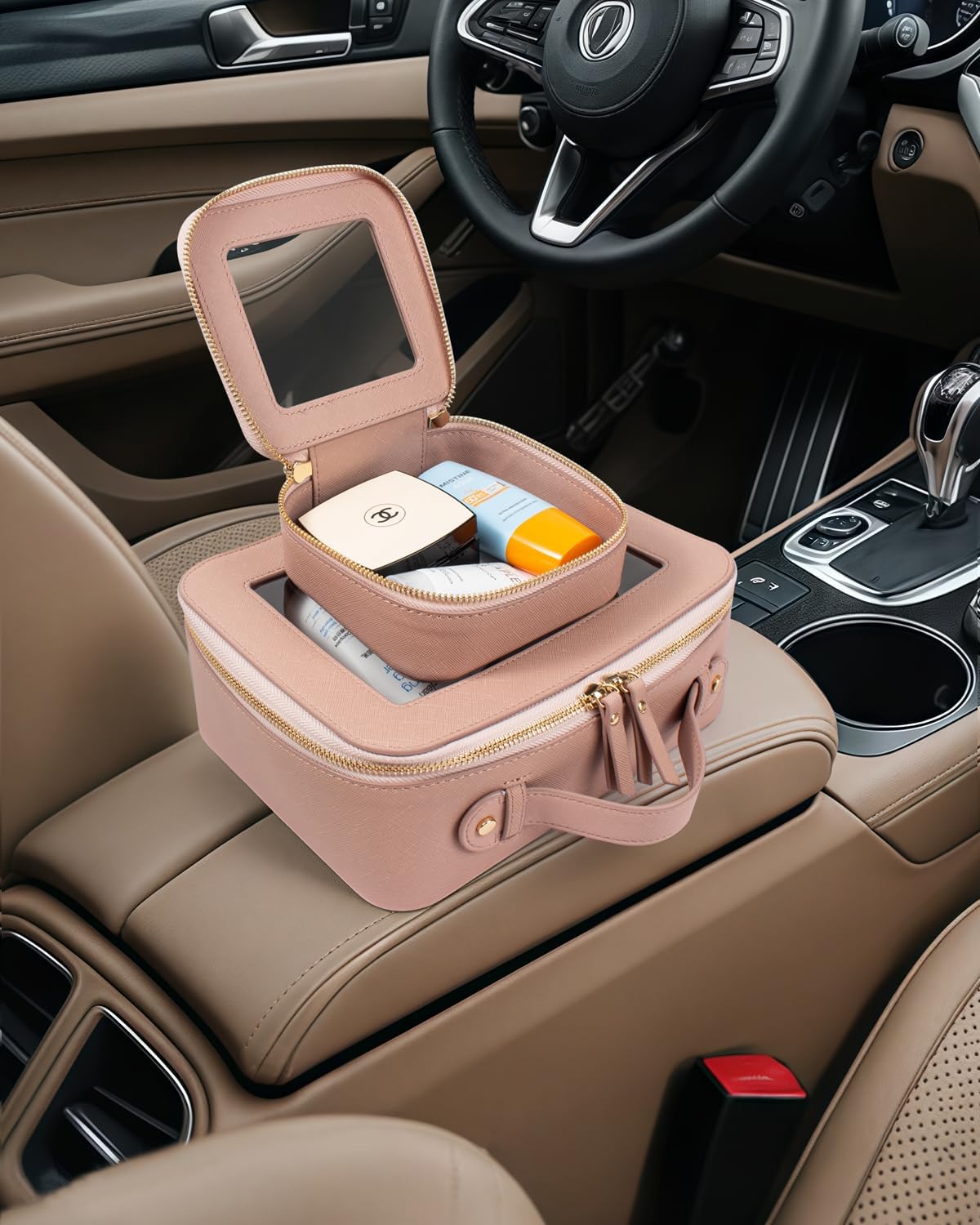 LETGO Clear Makeup Bag Mahjong Tile Bag with Zipper and Handle| Structured Large Travel Makeup Bag for Toiletries for Women,Travel Cosmetic Case,Waterproof PU Leather,Wide Opening