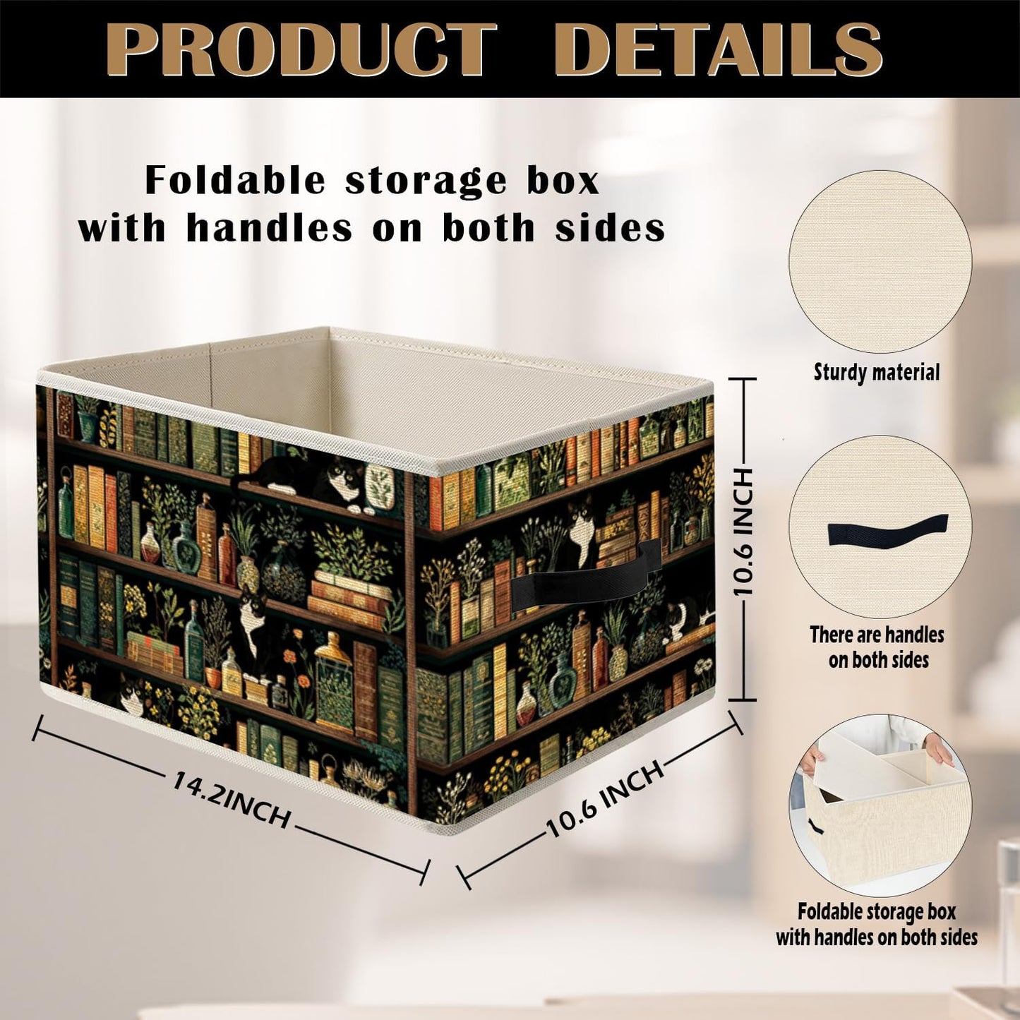 Tuxedo Cat Book Storage Bin Box with Handles, Book Reading Lover Decor and Gifts, Bookish Foldable Organizer Basket Toybox for Reading Corner Nook Library Home Books