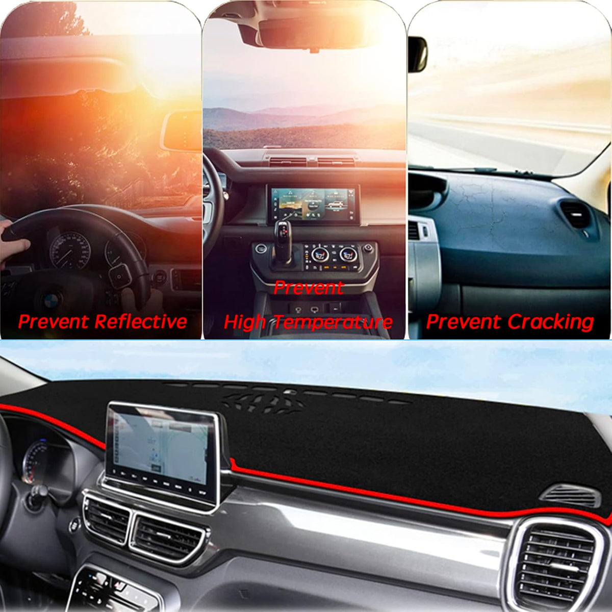 Dash Mat Cover Custom Interior Center Console Compatible with Kia Sportage SUV 2017 2018 2019 2020 2021 2022 Dashboard mat Covers Accessories (Red Trim)