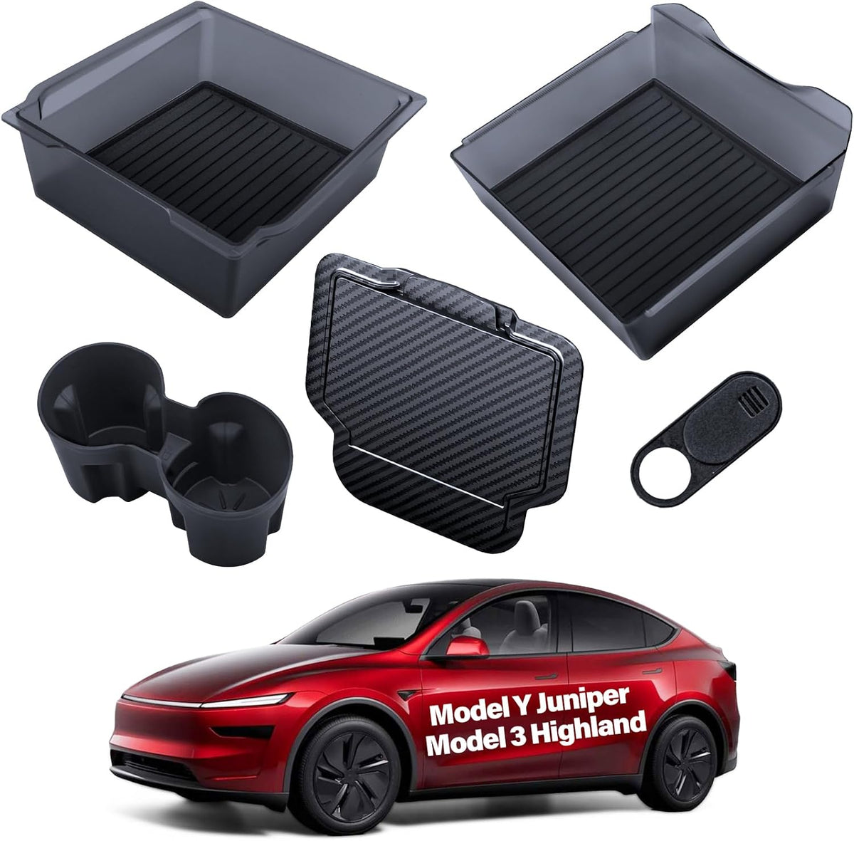 5PCS Center Console Organizer Tray for Tesla 2025 2026 Model 3 Highland Model Y Juniper & Model Y L Accessories, Center Tray Armrest Organizer Cup Holder Insert Hidden Compartment Storage