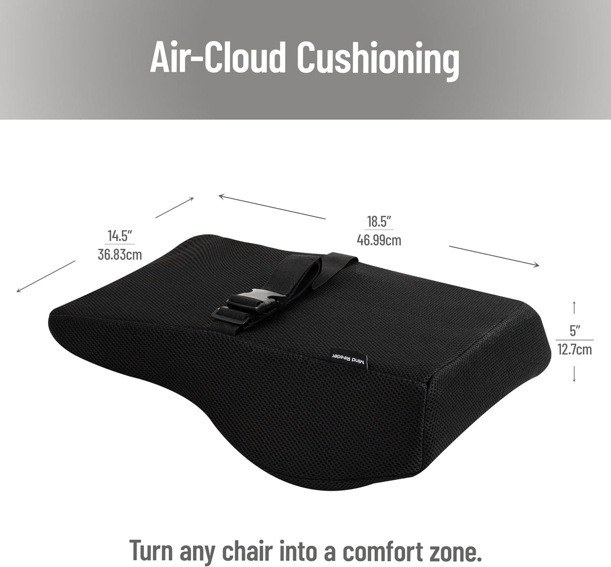 Mind Reader Air-Cloud Lumbar Cushion, Ergonomic Memory Foam Back Support Pillow for Office Chairs, Recliners, and Car Seats, Chiropractor-Recommended, Black