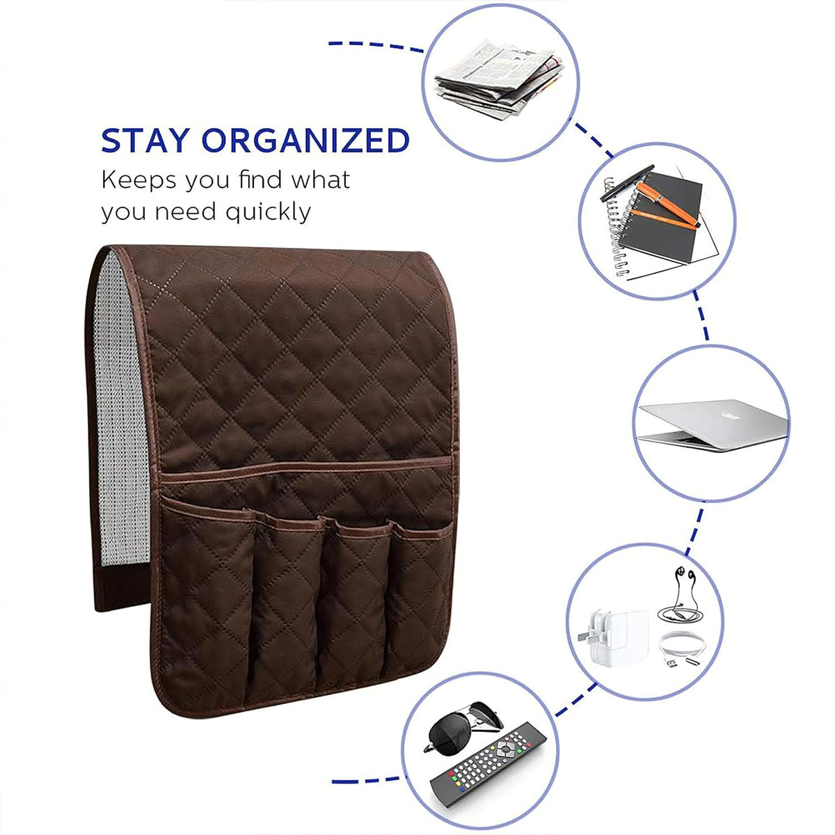 Armchair Caddy for Recliner, Non Slip Sofa Arm Organizer, Dark Brown