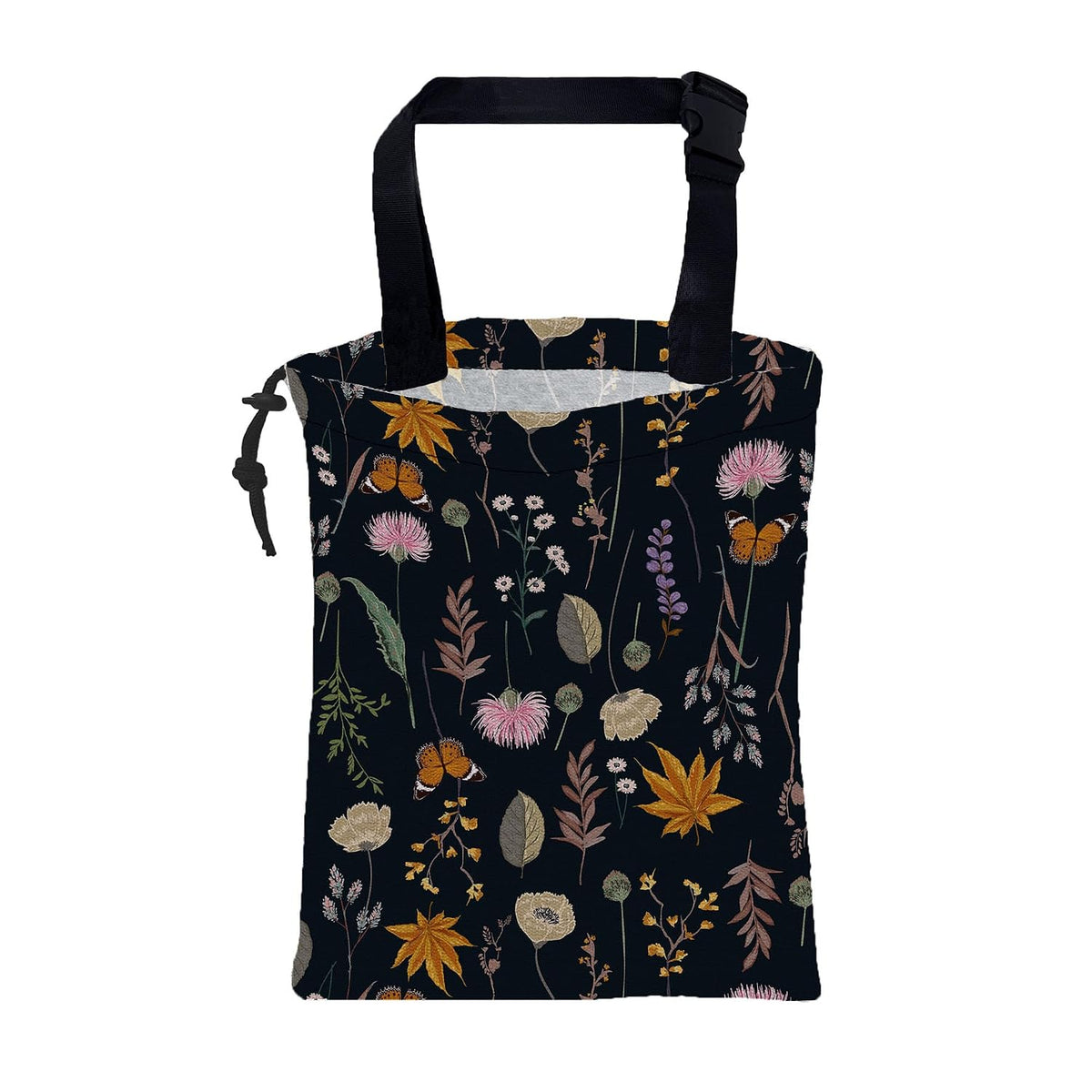 Car Garbage Bag Blooming Botanical Plants Drawstring Car Trash Bag Hanging for Back Seat with Adjustable Buckle Canvas Vehicle Trash Can Easy-to-Install