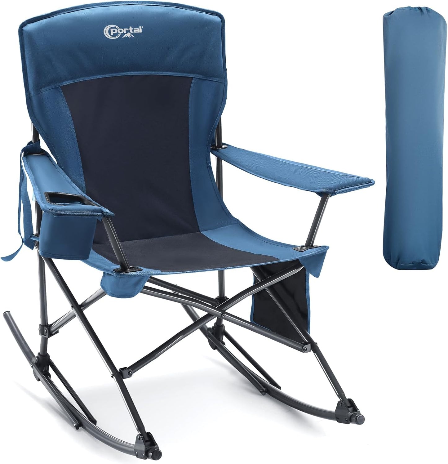 Portal Outdoor Rocking Chair Camping Folding Portable Rocker with Cup Holder Side Pocket Carry Bag, Support 350LBS, Blue