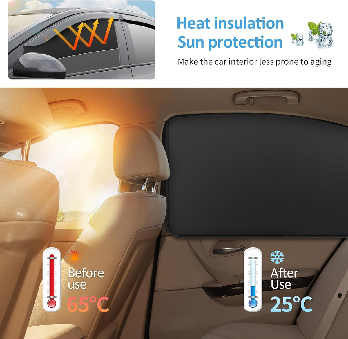 Suede Car Magnetic Window Shades, Keep Cooler Car Curtain - 4pcs
