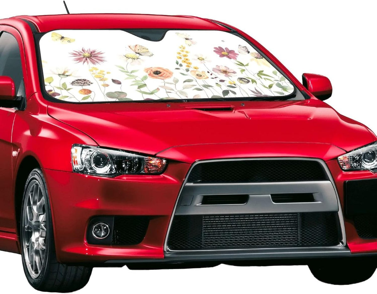 Flower Floral Butterfly Windshield Sun Shade Front Protector Folding Car Sun Visor Blocks Uv Rays Keeps Your Vehicle Cool