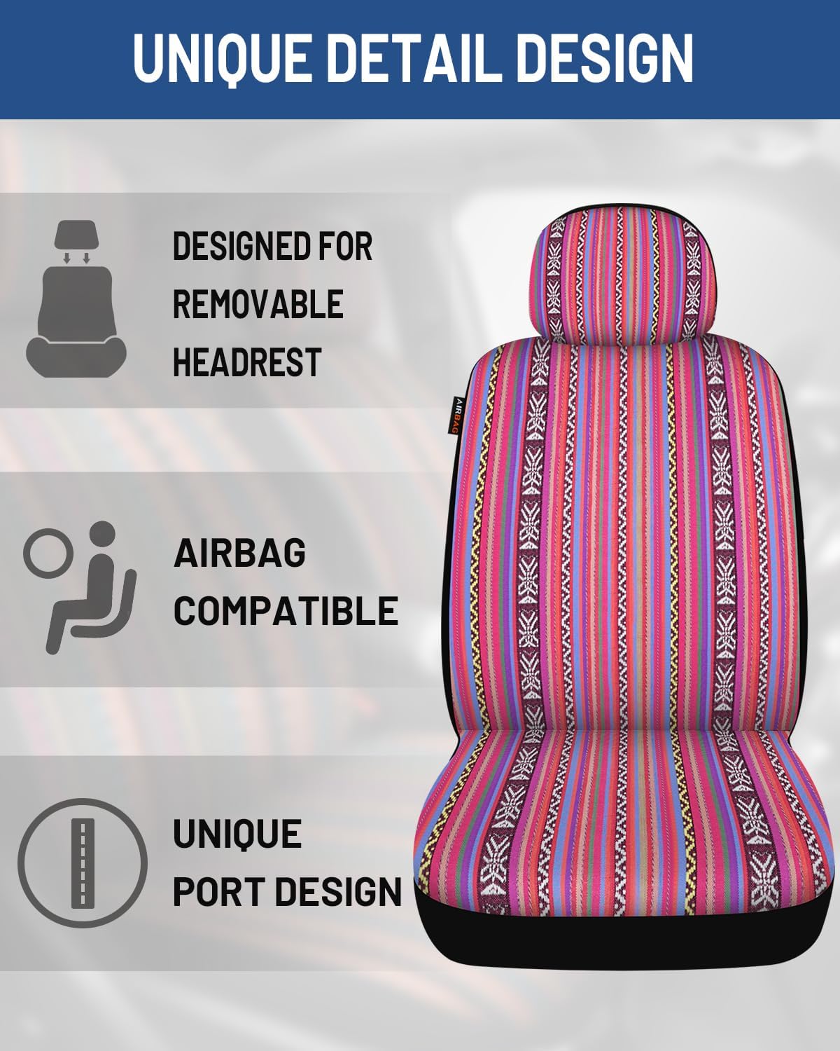 Baja Saddle Blanket Car Seat Covers Front Set 6PCS, Pink
