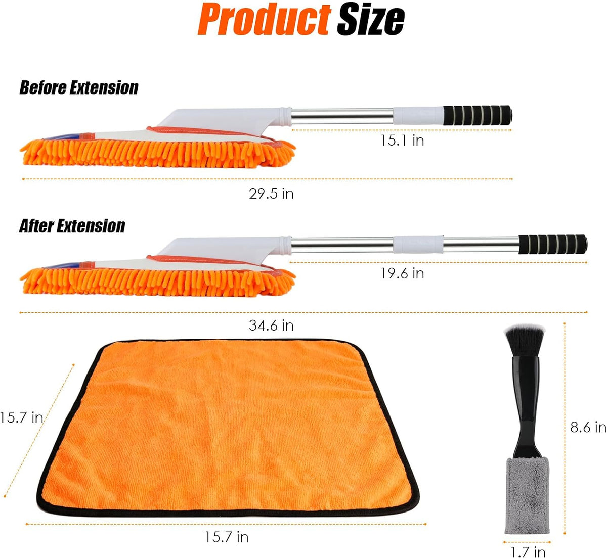 Chenille Car Duster Exterior with Detail Brush and Microfiber Towel