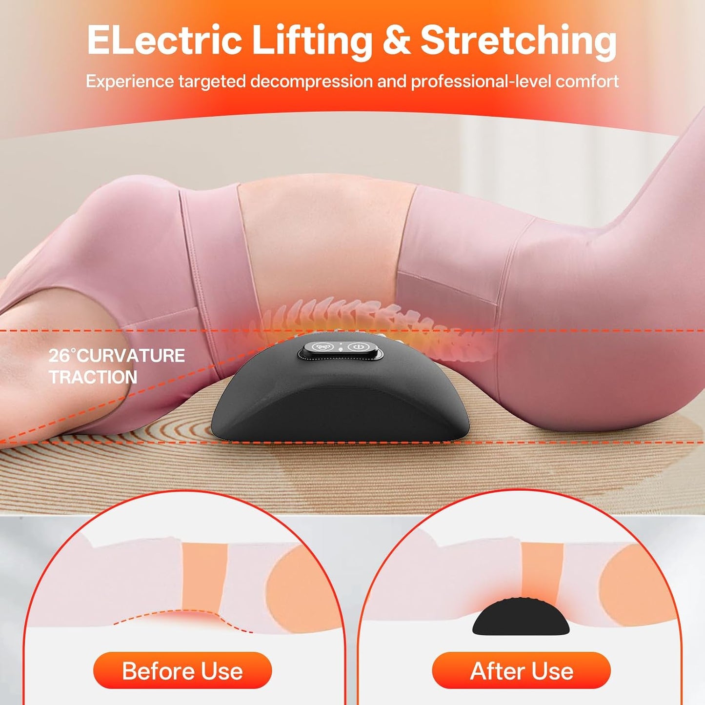Triple Fusion Back Massager with Heat, Vibration & Air Traction, 3-in-1 Electric Lumbar Support Pillow for Lower Back Pain Relief, Spinal Decompression Device for Bed, Office Chair, Couch and Recliner