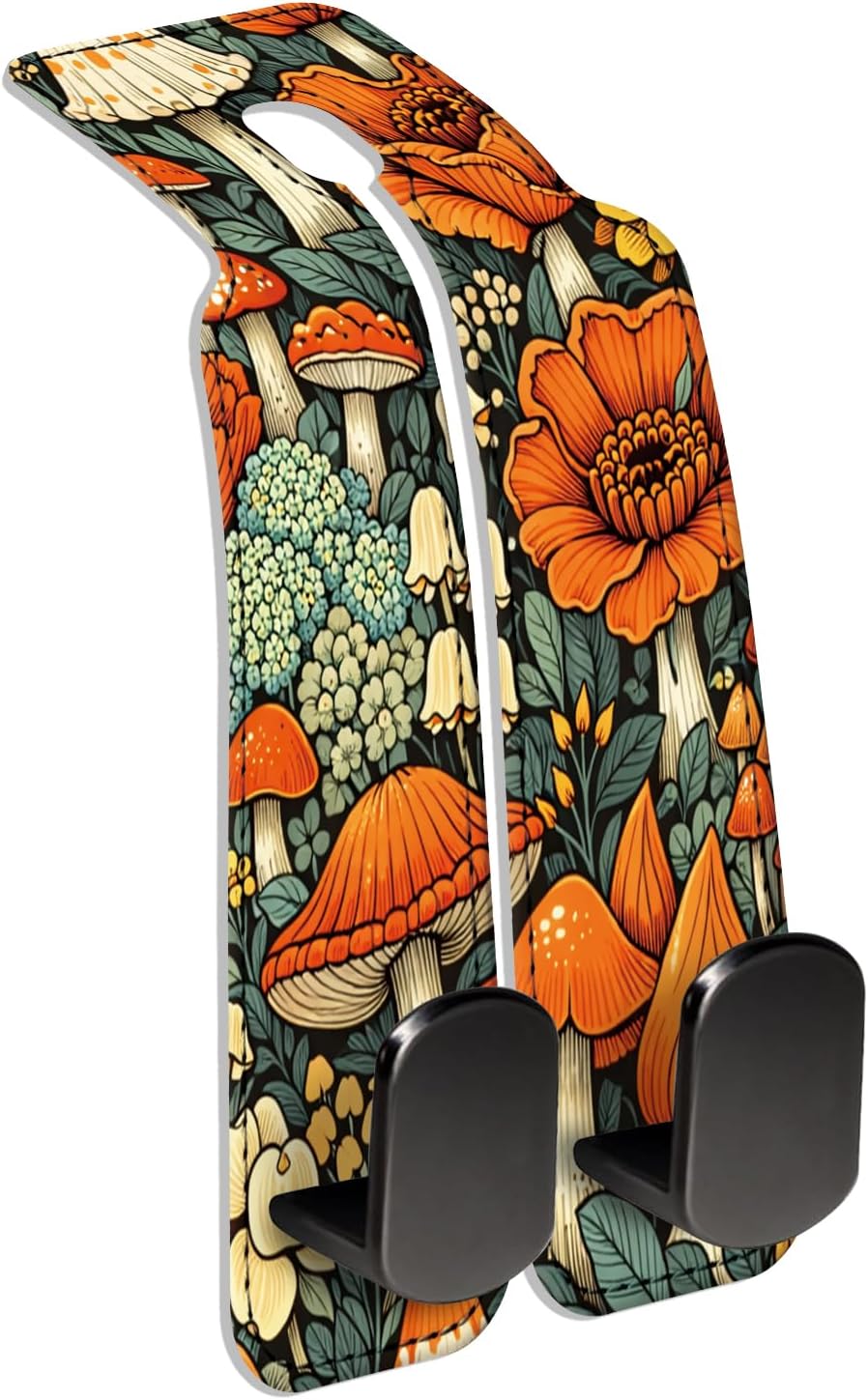 Car Seat Back Storage Hook, Funny Car Purse Hook, Cute Vehicle Storage Organizer for Purses Handbags Orange Flower Mushroom