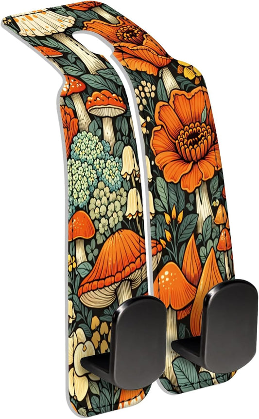 Car Seat Back Storage Hook, Funny Car Purse Hook, Cute Vehicle Storage Organizer for Purses Handbags Orange Flower Mushroom