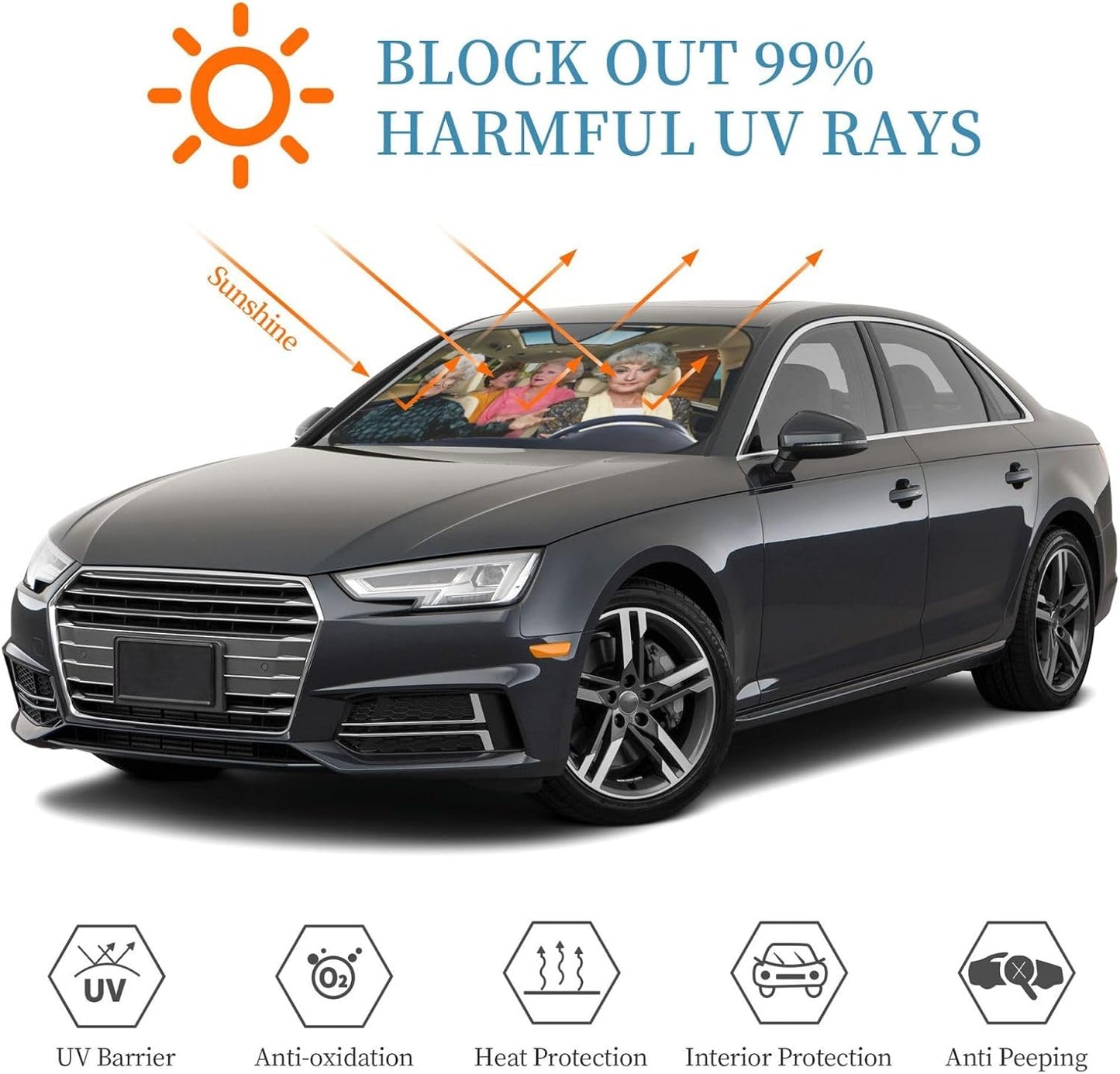 Funny Windshield Sun Shade Foldable Sunshade for Car Windshield Covers Blocks UV Rays Automotive Interior Sun Protection 51 x 27.5 in